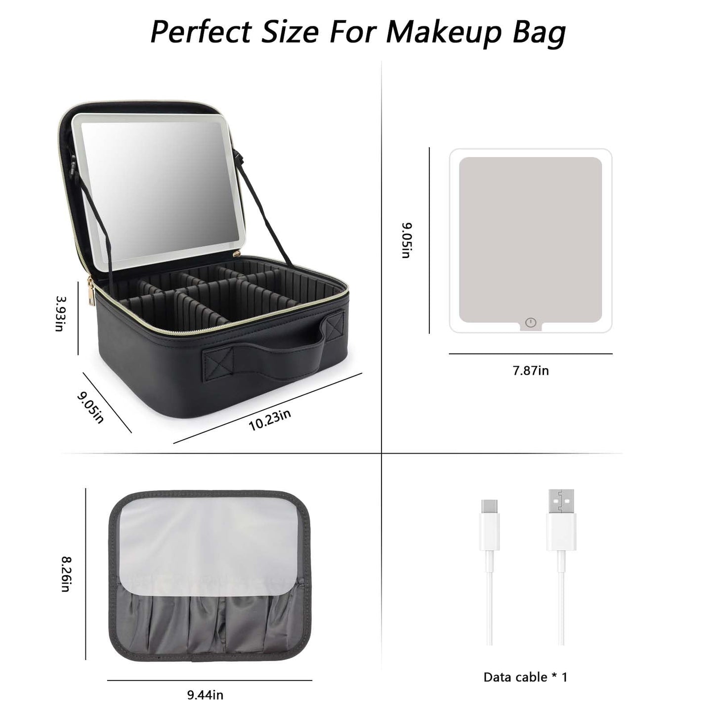 SLUMAZI Travel Makeup Bag with LED Mirror Travel Makeup Organizer with 3 Lighted Settings, Adjustable Dividers and Makeup Brush Storage Bag Black