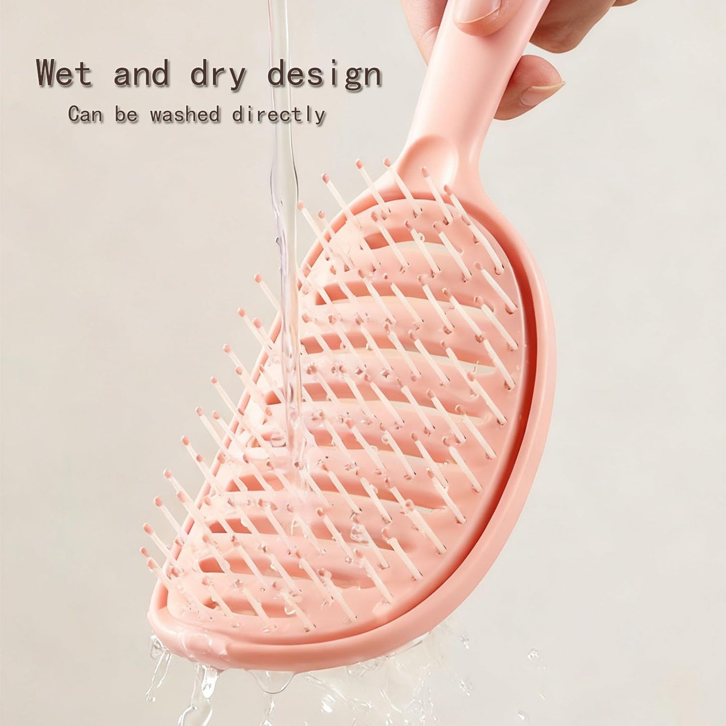 Self Cleaning Hair Brush with Lift Pad, ABS Vent Brush for Blow Drying, Dual Curve Design with Extra Long & Thick Bristles, Wet Hair Brush for Women, Girls & Kids (Pink, Not foldable)