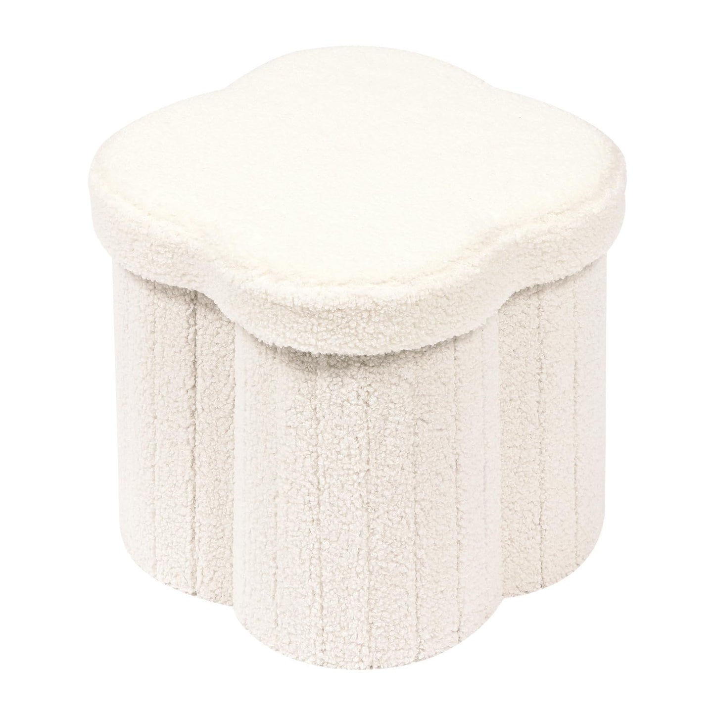 B FSOBEIIALEO Storage Ottoman Cube, Flowers Shaped Ottomans with Storage Foot Stool Footrest for Lving Room, Boucle Ottoman Seat for Dorm Room,Faux Teddy Fur,White 12.6"x12.6"x12.6"