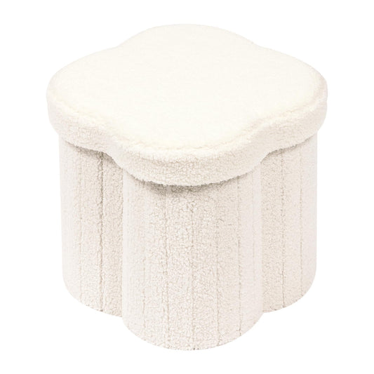 B FSOBEIIALEO Storage Ottoman Cube, Flowers Shaped Ottomans with Storage Foot Stool Footrest for Lving Room, Boucle Ottoman Seat for Dorm Room,Faux Teddy Fur,White 12.6"x12.6"x12.6"