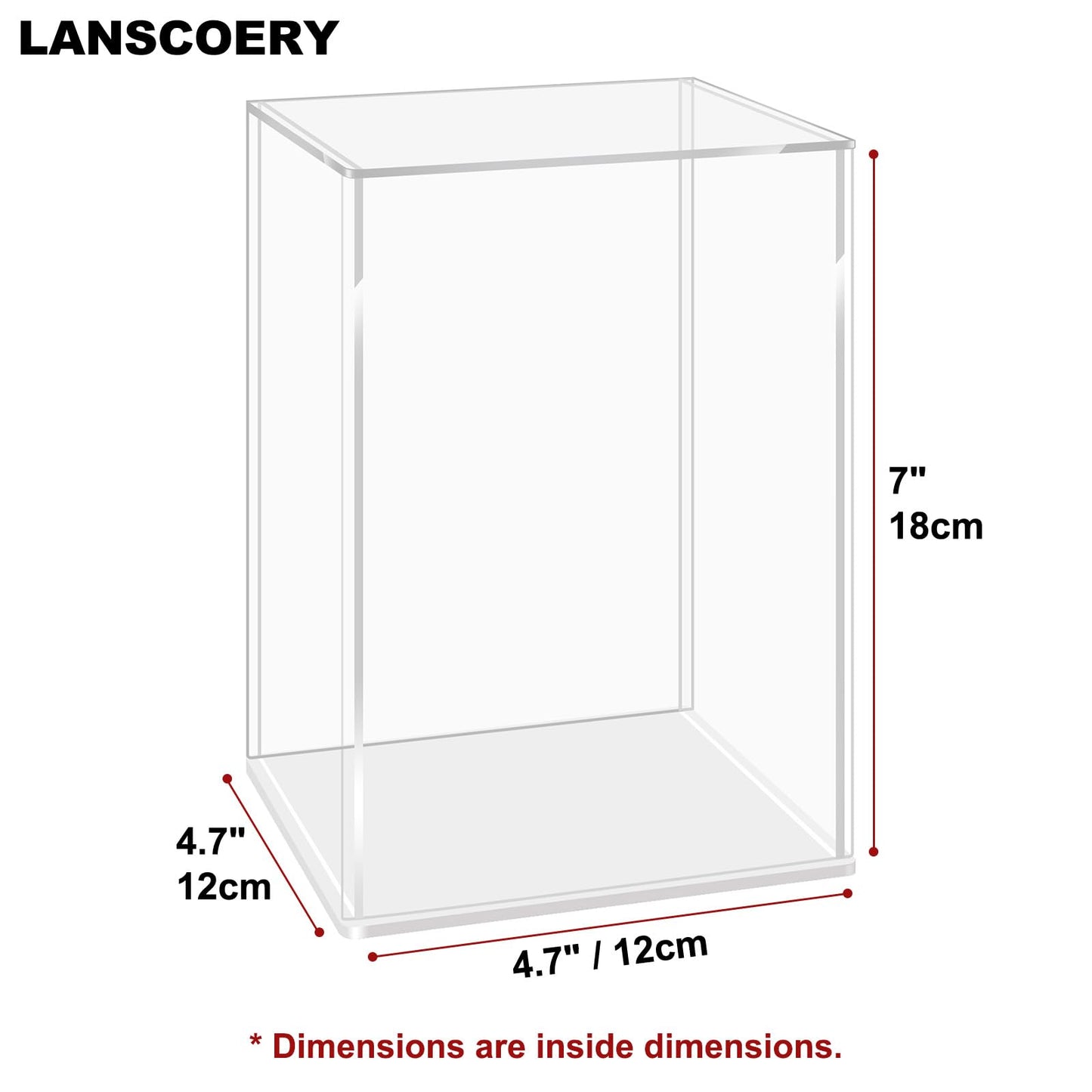 LANSCOERY Acrylic Display Case, 4.7x4.7x7 in, Upgraded Thickened UV-Resistant Showcase, 98% Clarity Dustproof Box with Glossy White Base for Action Figures, LEGO & Models, Scraper & LED Light