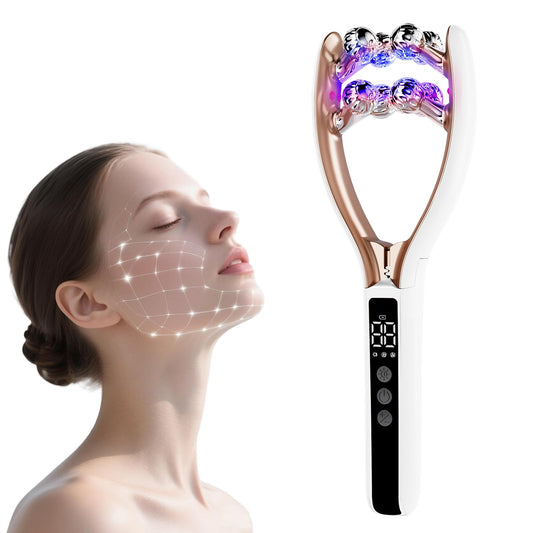 SZMDLX Wireless Face Massager Tool, 8-Roller 3D Face Roller for Women, LED Facial Massager,V-Shape Face Sculpting Tool for Jawline, 6 Light & Vibration Modes, USB-C Rechargeable