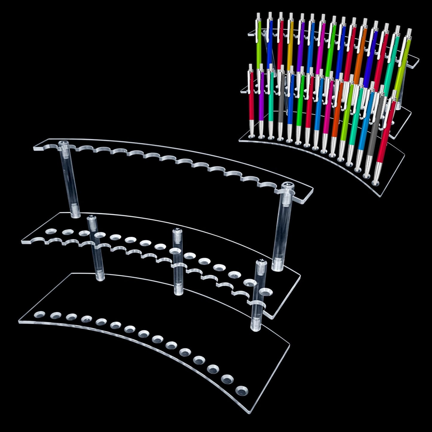 HESHUYU Acrylic Pen Display Stand 30 Slots 1.3cm Pen Stand Display 2 Tier Clear Pen Display Stand Rack Acrylic Pen Stand Display