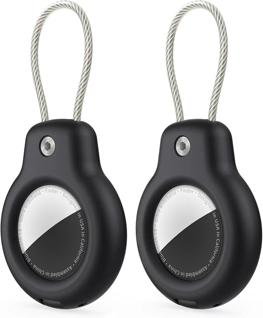 for AirTag Holder Case with Keychain, Air Tags-2 Pack for Apple Air Tag Holder with Wire Cable Lock Key Ring Chain Air Tagholder Accessories for GPS Item Tracker Kids,Keys,Luggage