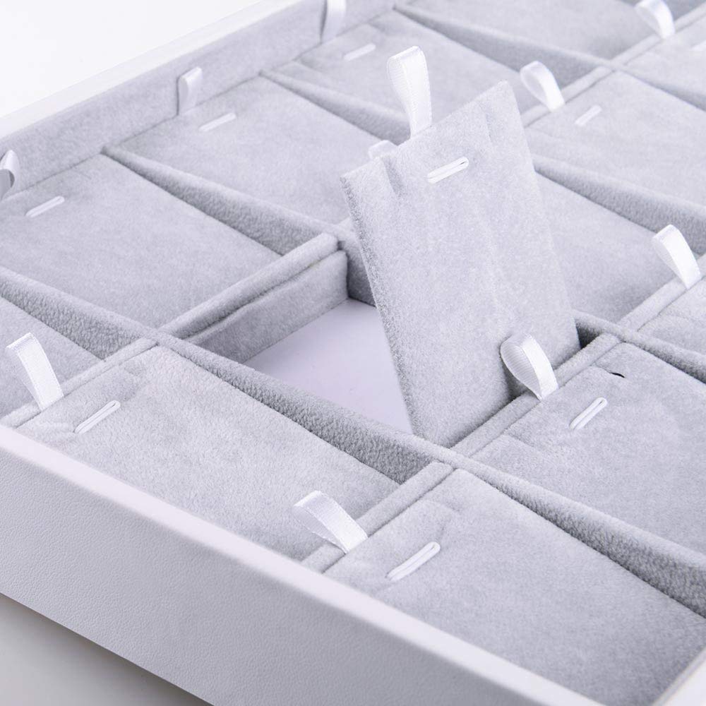 Oirlv Velvet Jewelry Organizer Trays Stackable Showcase Jewelry Display Storage Tray (15 Grids Insert)