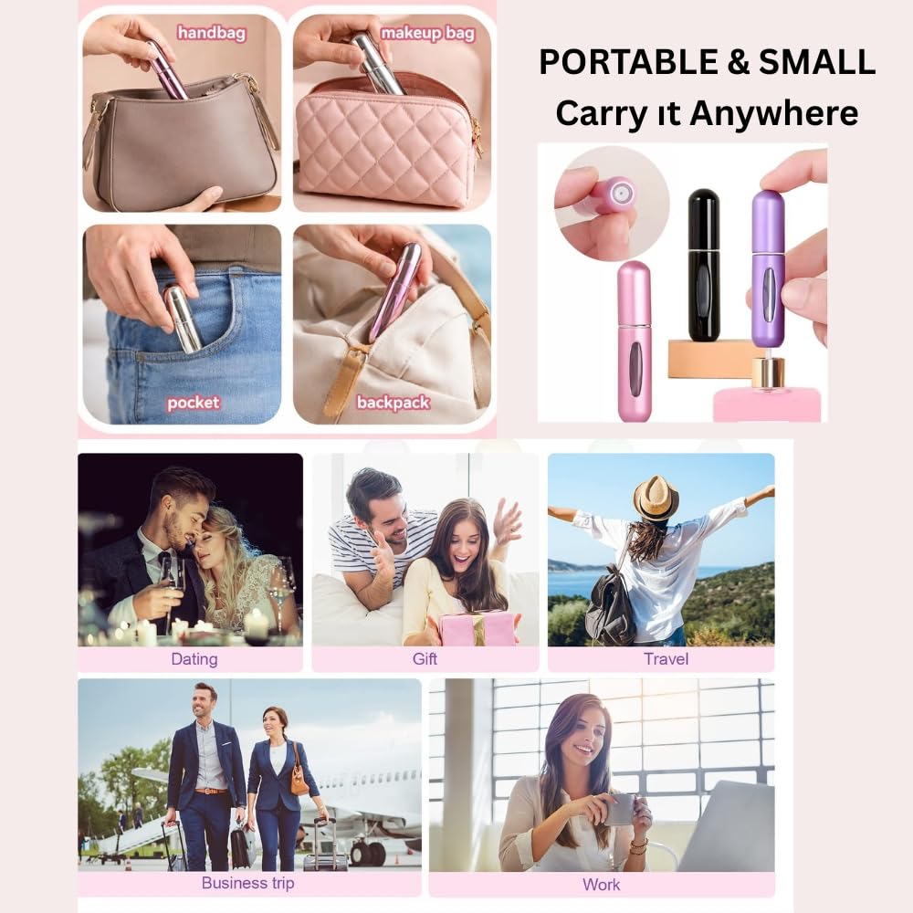 4 Pcs Refillable Perfume Atomizer, Travel Perfume Bottle Refillable and Leak-Proof, Portable Empty Cologne Atomizer, Mini Refillable Perfume Bottle for Pocket, Easy to Refill Decant Sprayer (10 ml)