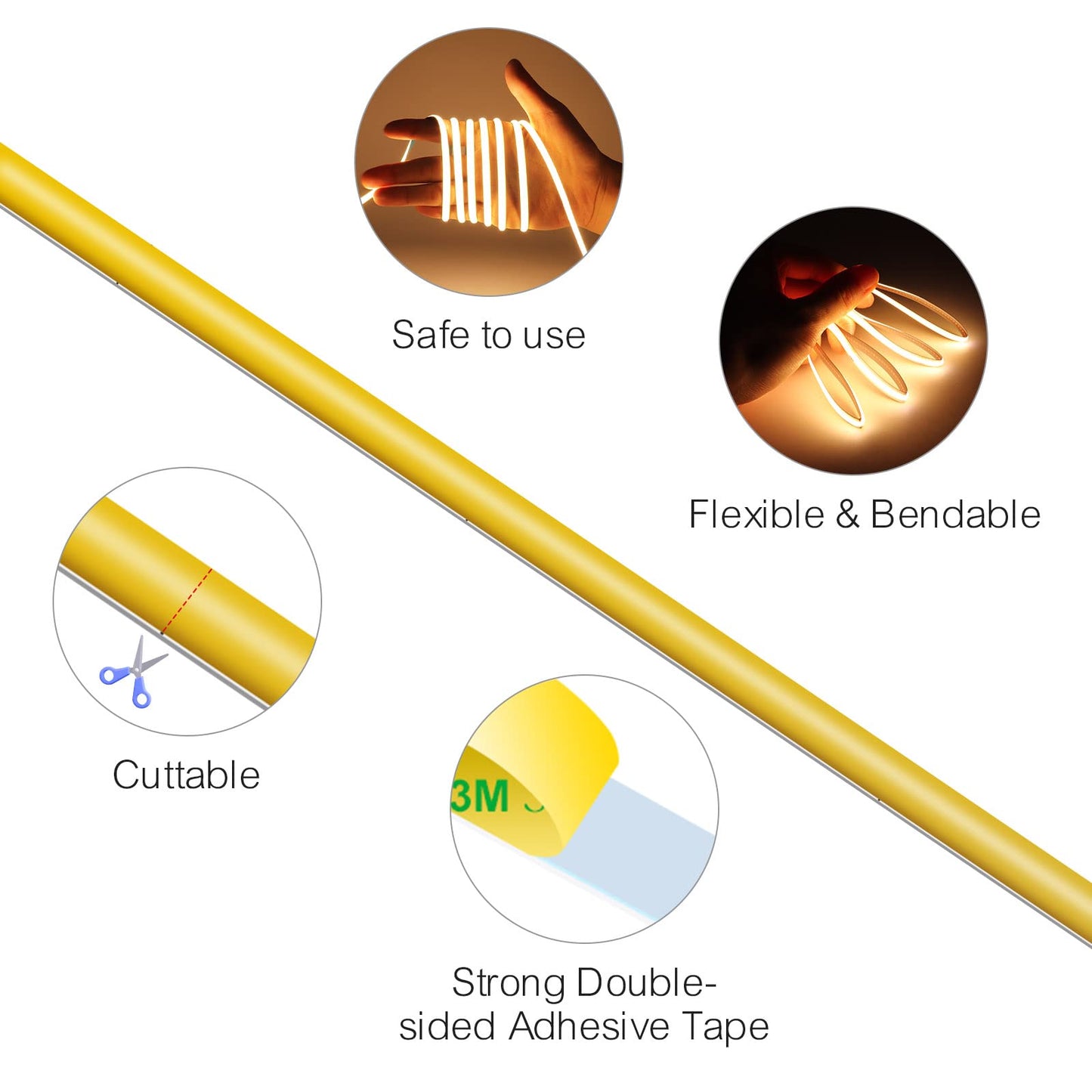 COB LED Strip Light, 16.4FT 12V 3000k Narrow Width 5mm Super Bright CRI 90+ Dotless LED Tape Light, 400LEDs/M Cuttable Flexible Dimmable Light Strip for Indoor Home Christmas Decor (No Power Supply)