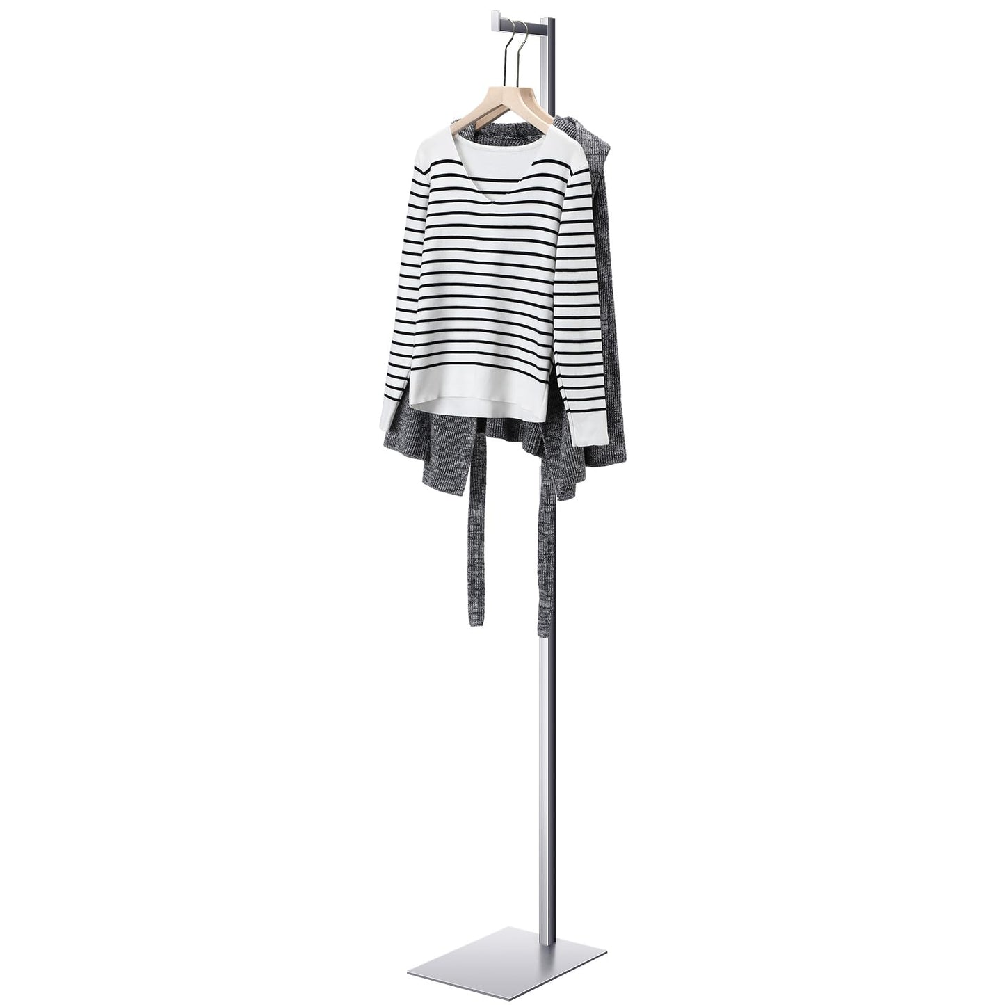 Sintuff Adjustable Cloth Display Stand 48-72 Inches Single Garment Rack Metal Costumer T Shirt Display for Thrift Shop Vendors Retail Store(Silver)