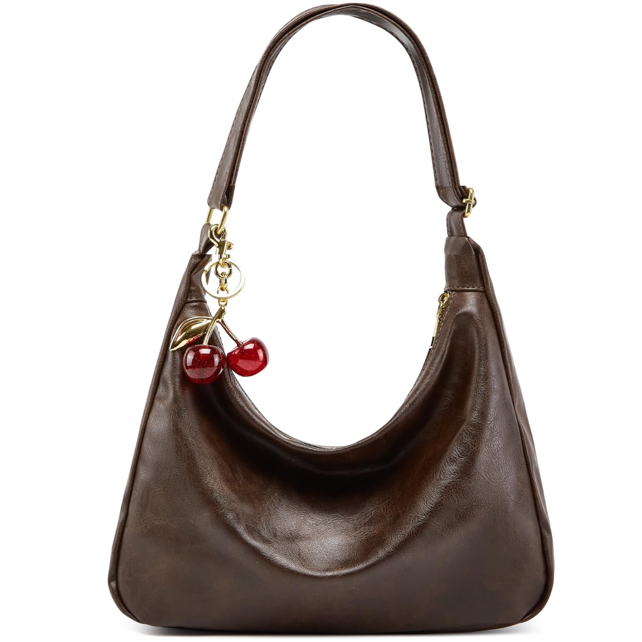 MOPOVO Hobo Bags for Women Leather,Foldable Slouchy Shoulder Bag Crossbody Handbag,Soft Vegan Tote Casual Everyday Handbags Coffee Fall Brown Purse