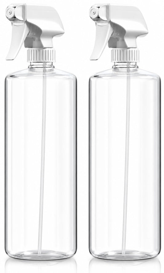 Bar5F Plastic Spray Bottles with Mixor Trigger, 32 oz | Professional, Leak Proof, Empty, Adjustable Fine to Powerful Sprayer, Refillable | Water Plants, Cleaning Solutions | Crystal Clear | Pack of 2