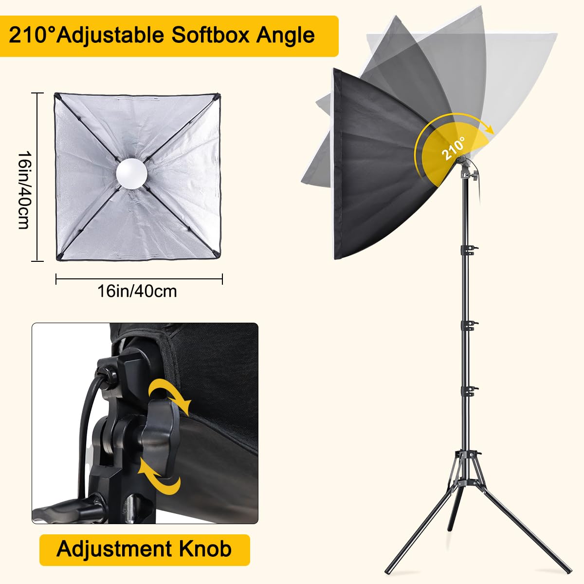 MOUNTDOG Softbox Lighting Kit, 2X 16'' x 16'' Photography Softbox Lighting with 2pcs 85W E27 Socket LED Bulbs and Remote Studio Light for Portrait Product Fashion Photography