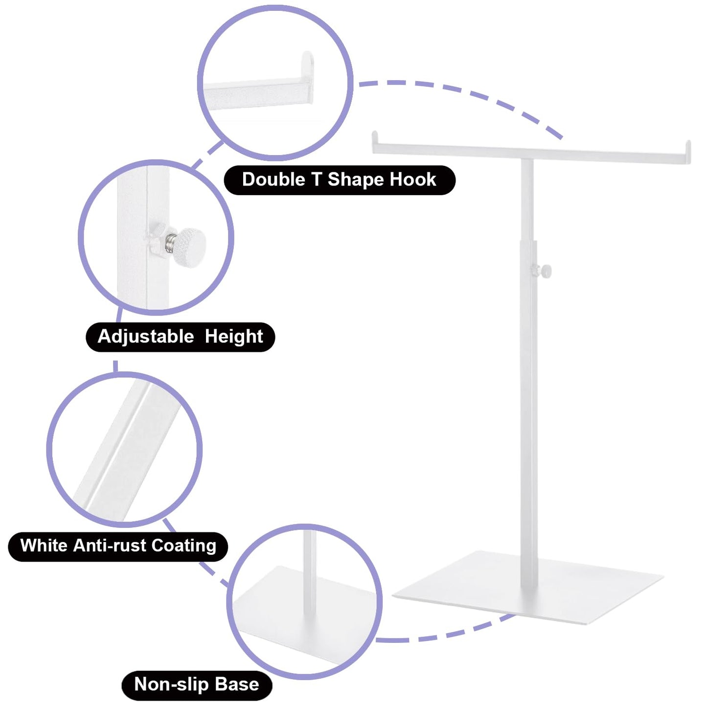 Vietrey Purse Display Stand T Shaped, Countertop Jewelry/Scarf/Handbag T-Bar Display Stand, Tabletop Double Hook Hanging Stands for Long Necklaces, Metal with Adjustable Height - White