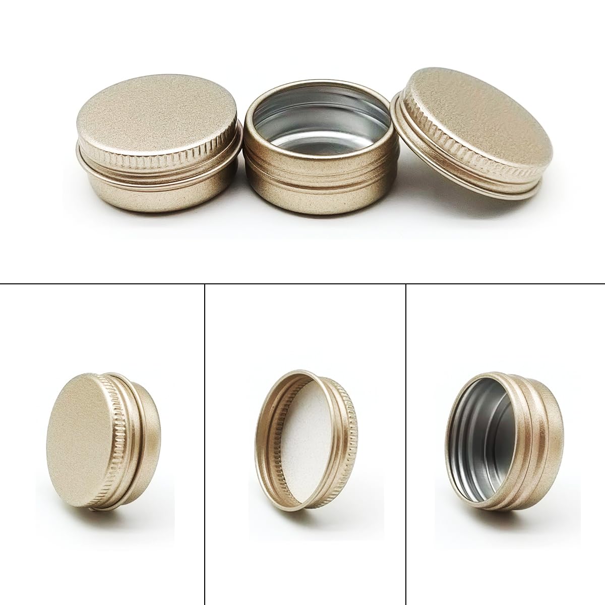 Wopanxye 24pcs Aluminum Tin Jars, 10ml Empty Cosmetic Container Pots, Travel Makeup Tin with Screw Lids, 10g Refillable Small Cosmetic Pot for Eyeshadow Cream Sample Lip Balm Powder Candle, Matte Gold