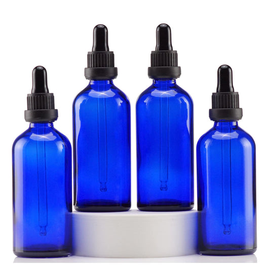 YIZHAO Blue Glass Dropper Bottle 4oz, Tincture Bottles with Glass Dropper, for Essential Oils, Aromatherapy, Cosmetic, Laboratory, Pharmacy, Liquids, Travel –4 Pcs