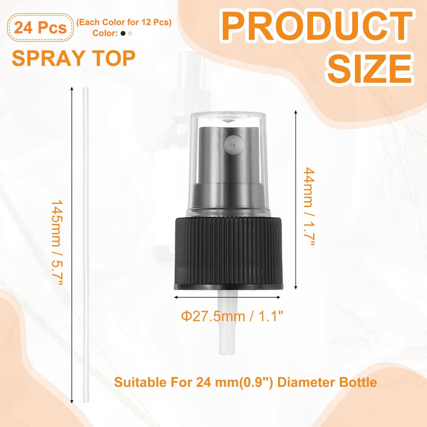 uxcell 24 Pcs Black/White Spray Top, 24/410 Fine Mist Sprayer Reusable Replacement Spray Bottle Pump Stripe Plastic Top for Cosmetic Perfume and Body Sprays Bottle