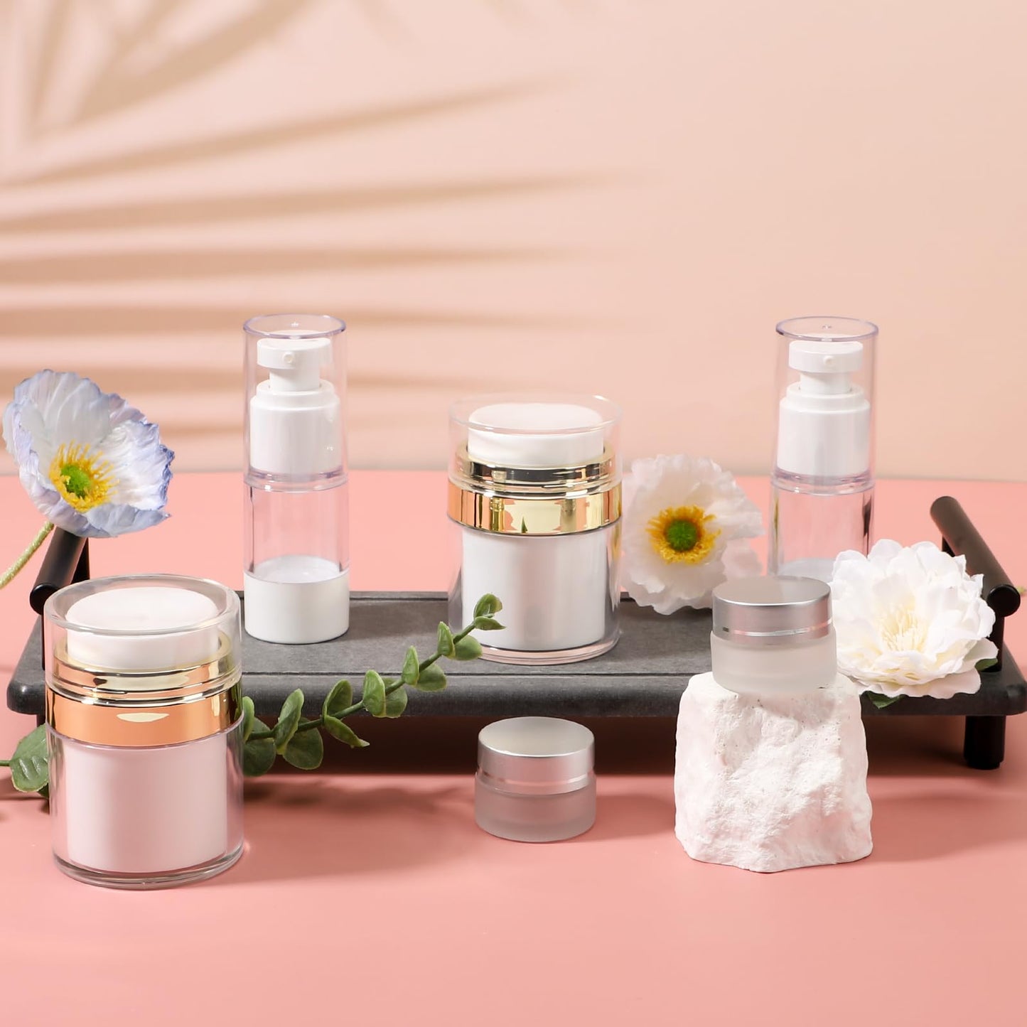 Segbeauty 2pcs 1oz Refillable Travel Jars for Creams, 2 Pack 15ml Empty Airless Pump Bottles, Pack of 2 Clear Plastic Container Jars, Airless Jar Travel Container for Toiletries