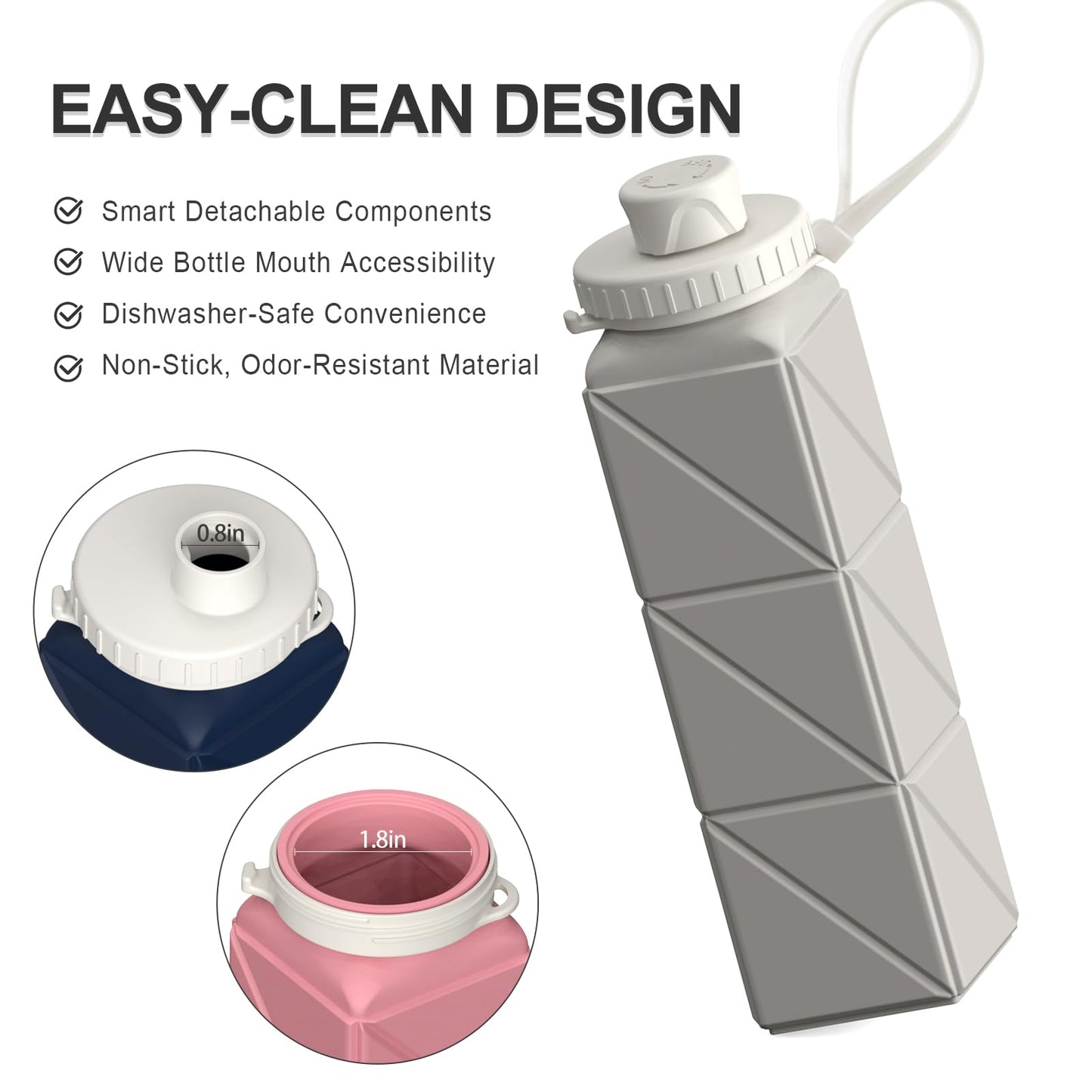 BEAUTAIL Collapsible Water Bottles 20.6oz, Silicone Foldable Portable Travel Water Bottle, BPA-Free, Leakproof Reusable for Traveling Camping Hiking Cycling Sports Outdoor, 2 Pack (Blue+Starlight)