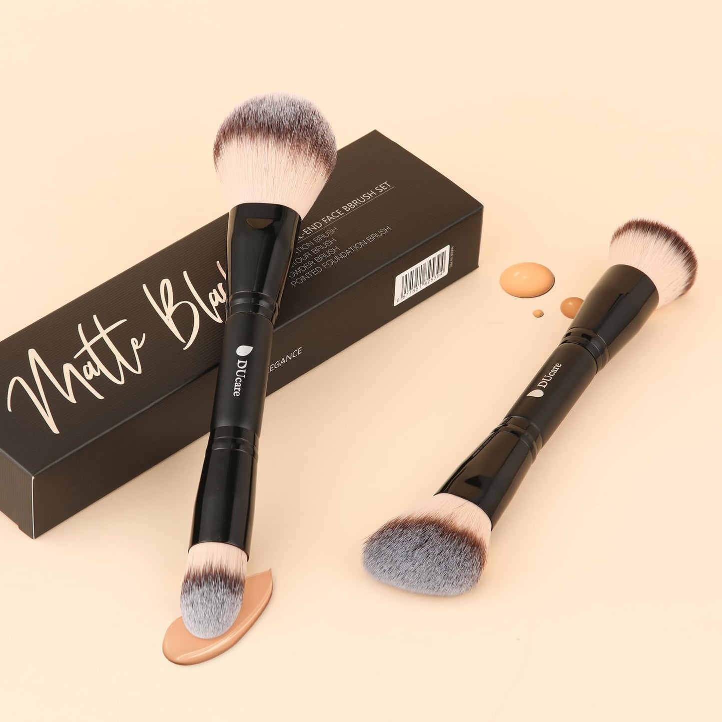 DUcare Foundation Makeup Brushes, 2Pcs Premium Dual-Ended Makeup Brush Foundation, Powder, Buffer & Contour Brushes for Liquid, Cream, Powder, Blending Face Brush, Fit for Home, Travel & Gifting