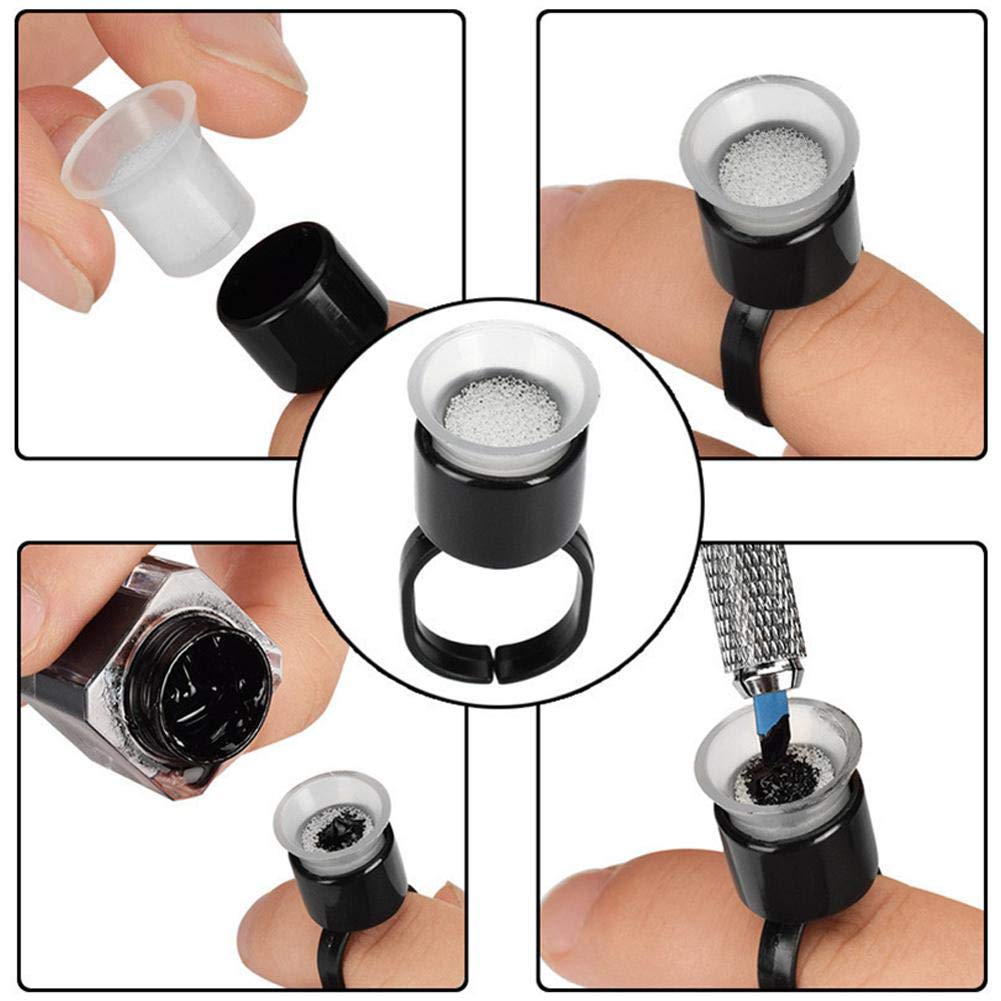Jafirous 100PCS Portable Tattoo Pigment Ring Cap Microblading Glue Ink Ring Cup Sponge Inside Holder Permanent Makeup Cosmetic Accessories (Black)