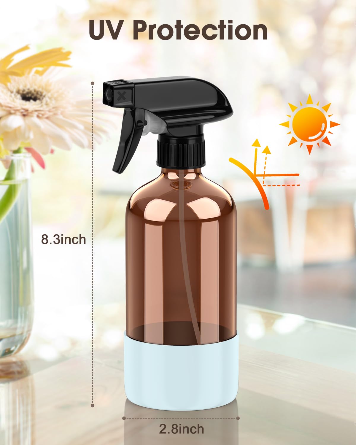 Bontip Glass Spray Bottle with Silicone Sleeve Protection, Amber Glass Spray Bottle Set for Window Cleaner Aromatherapy Facial Hydration Watering Flowers Hair Care 2 Pack/16 oz (Black & Blue, 16 oz)