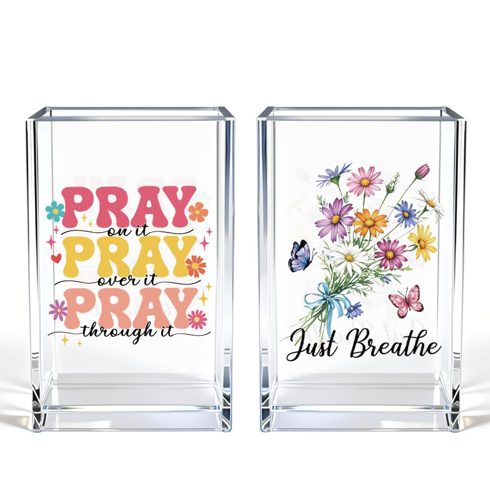 Vgrti Just breathe 2 Pack Acrylic Cosmetic Pencil Pen Holder Cup, Hope Inspirational Makeup Brush Organizer Holder, Women Faith Gifts, Christian Encouragement Gifts for Women Mom Daughter Teacher