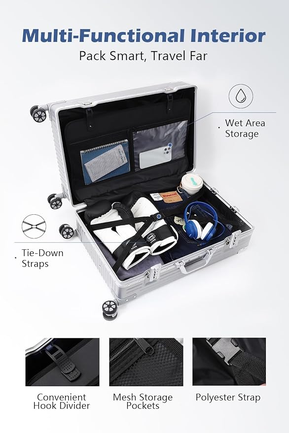 HotWay 22 Inch Checked in Luggage with Aluminum Frame,PC Hard Shell Suitcase with Spinner Wheels and TSA Lock, Large Suitcase for Travel