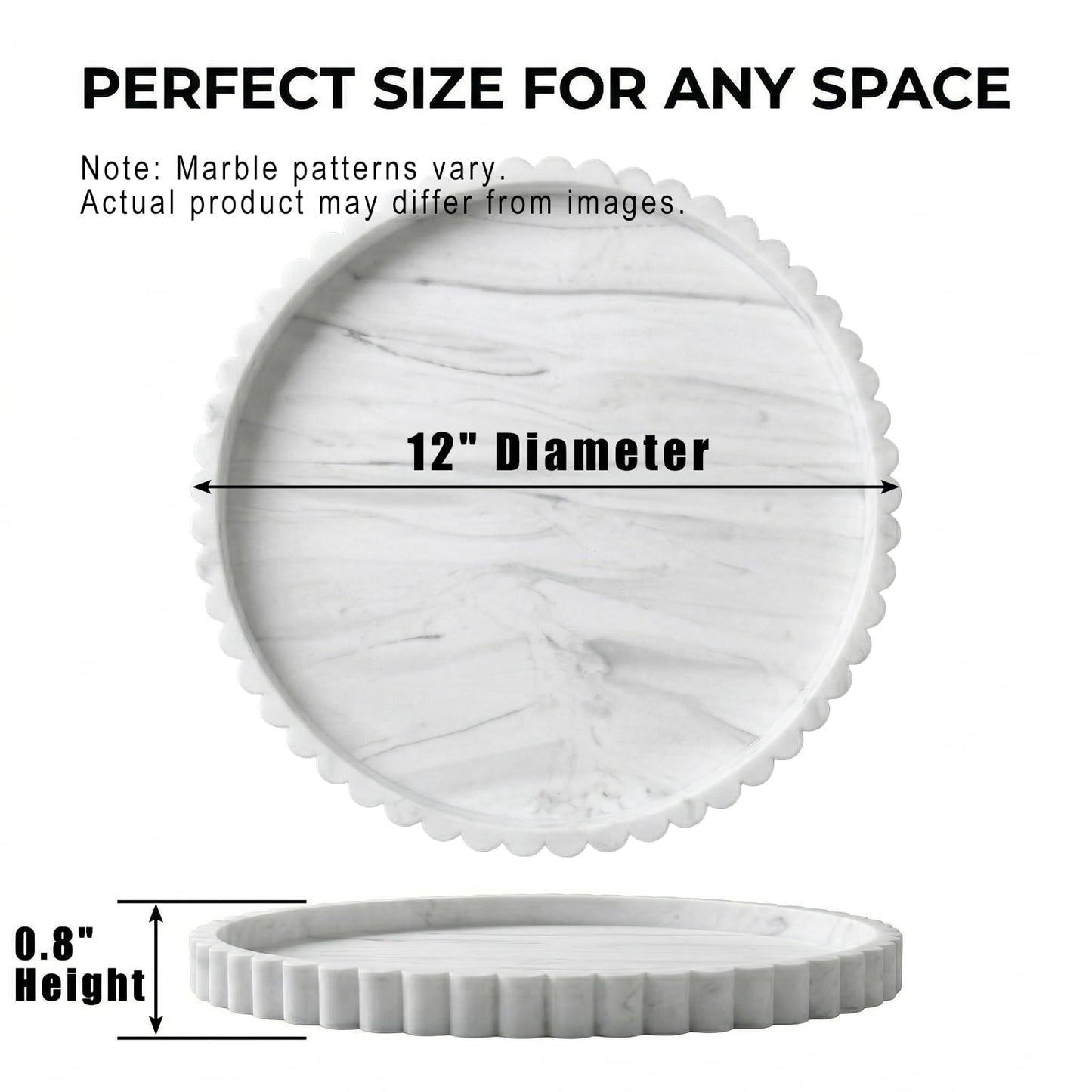 HvOvMvE Round Silicone Vanity Tray White Marble 12 Inch Scalloped Organizer