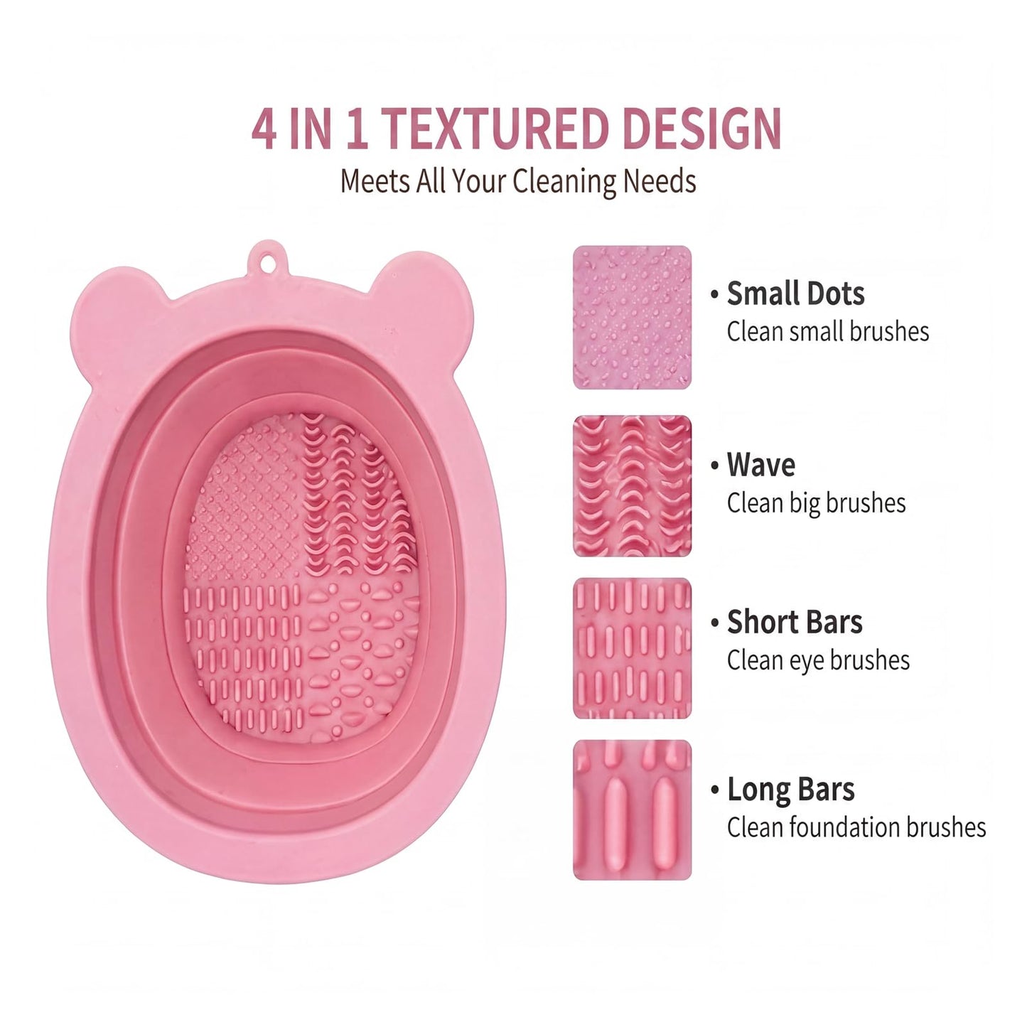 Silicone Makeup Brush Cleaner Pad with Scrubbing Textures, Bear Shape, Purple, Includes Cleaning Spatula (pink)