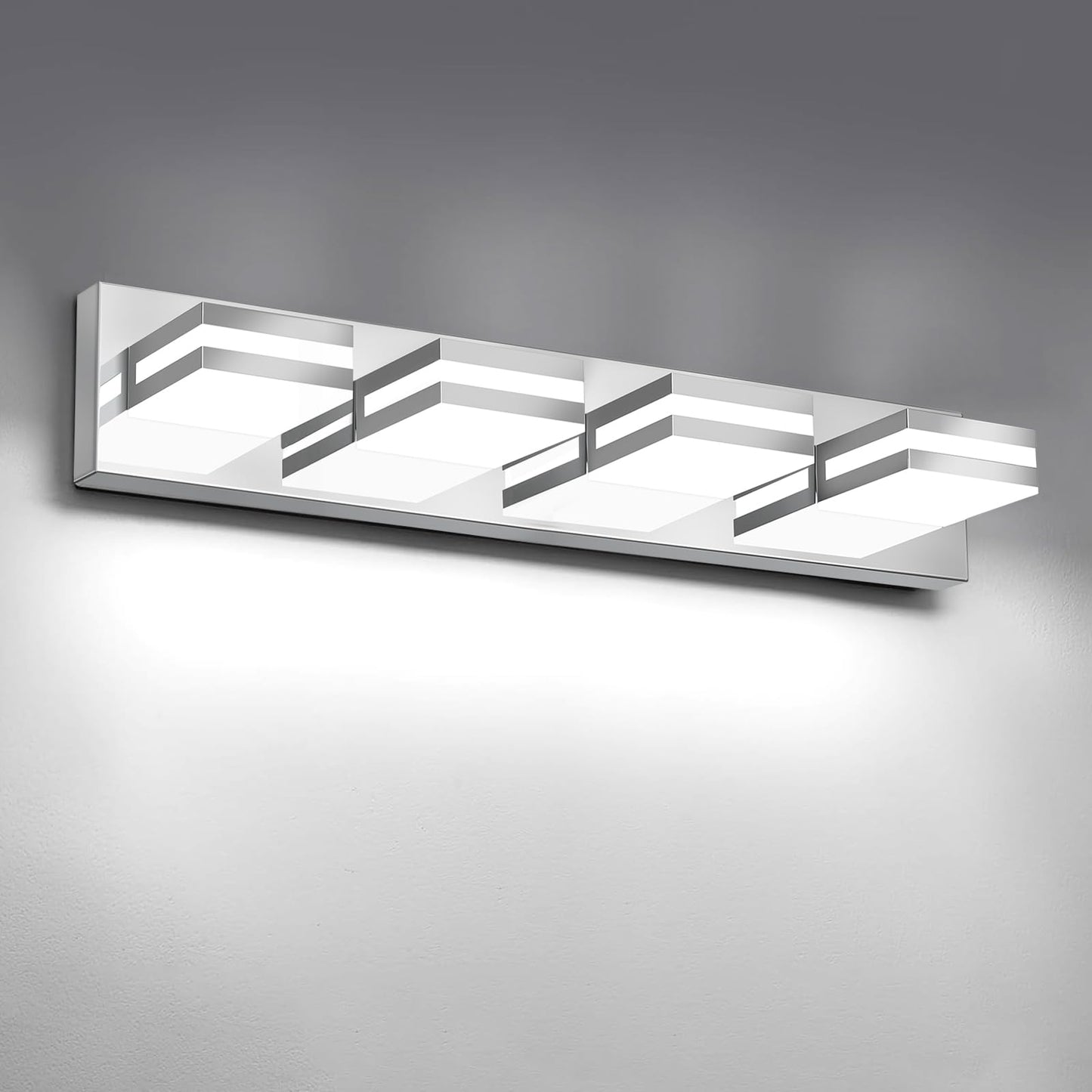 IZORRO LED Modern Bathroom Lights Fixtures(4-Light,Dimmable,360°Rotate),Chrome Acrylic Wall Lighting,Vanity Lights for Bathroom Over Mirror - 6000k 24In （No Assembly Required）