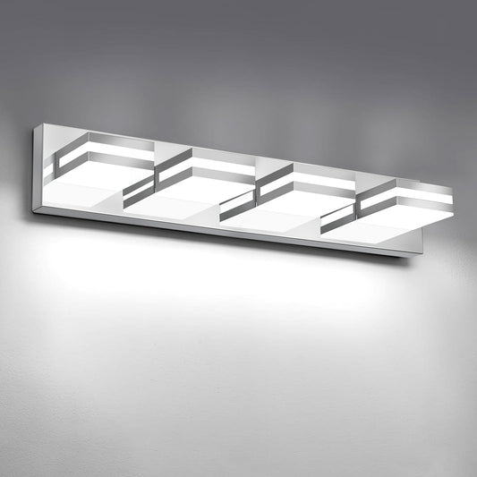 IZORRO LED Modern Bathroom Lights Fixtures(4-Light,Dimmable,360°Rotate),Chrome Acrylic Wall Lighting,Vanity Lights for Bathroom Over Mirror - 6000k 24In （No Assembly Required）