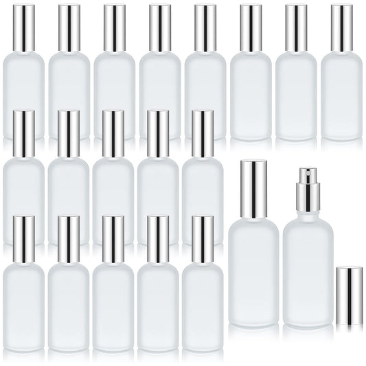 Tessco for you 20 Pcs 30/60/100 ml Glass Spray Bottles Frosted Empty Perfume Bottle Atomizer Refillable Clear Bottle with Fine Mist Sprayer Pump for Room Face Travel Business (Silver, 3.4 oz)