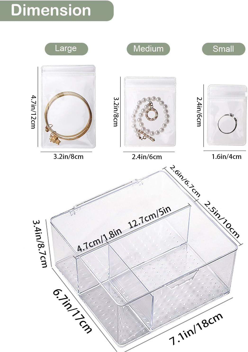 HomePekite 4 In 1 Acrylic Jewelry Organizers and Storage with 60 Portable Anti Tarnish Jewelry Bags, Clear Jewelry Box Organizer, Travel Jewelry Case for Earrings/Rings/Necklaces for Women Girls