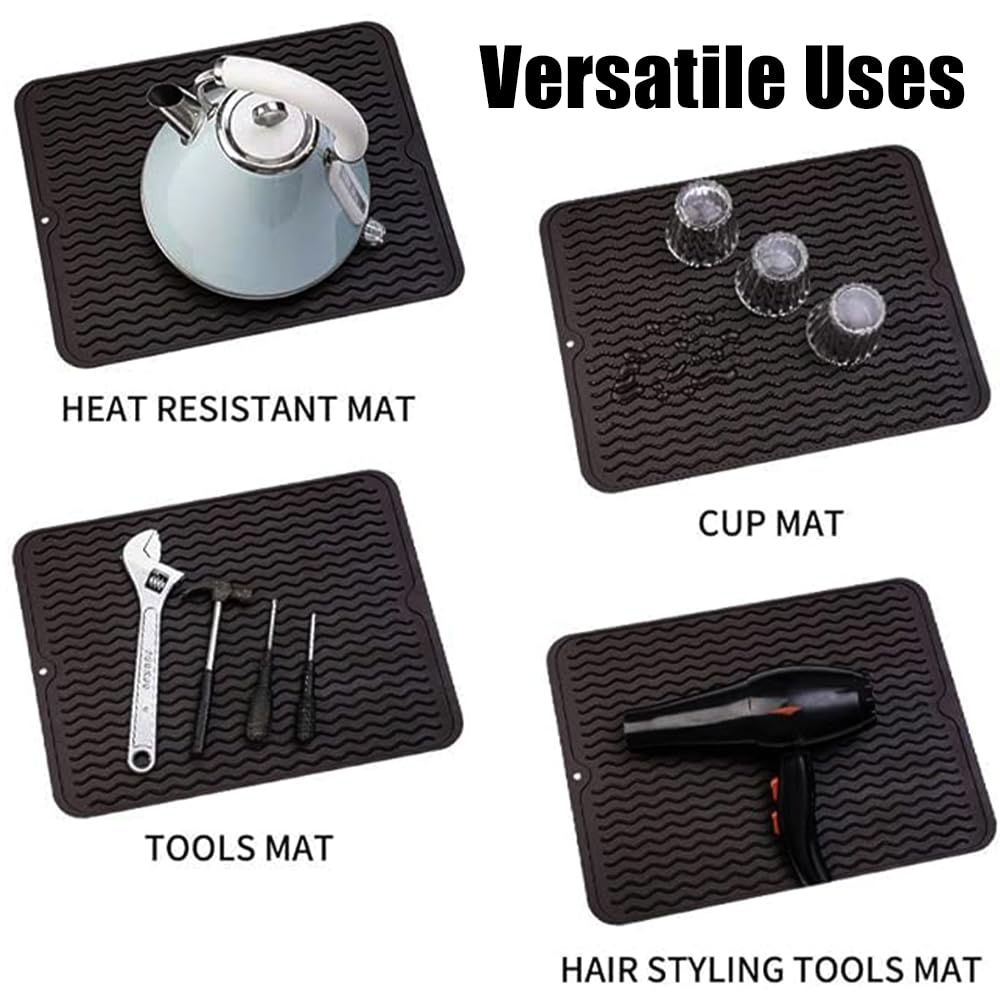 Ouliget Barber Mat for Clippers,Anti Slip Flexible Rubber Flexible Rubber Mat,Countertop Protection Mat for Bar Service Sink Mat Beauty Salon Station Pad,15.6x12 Inches (Black)