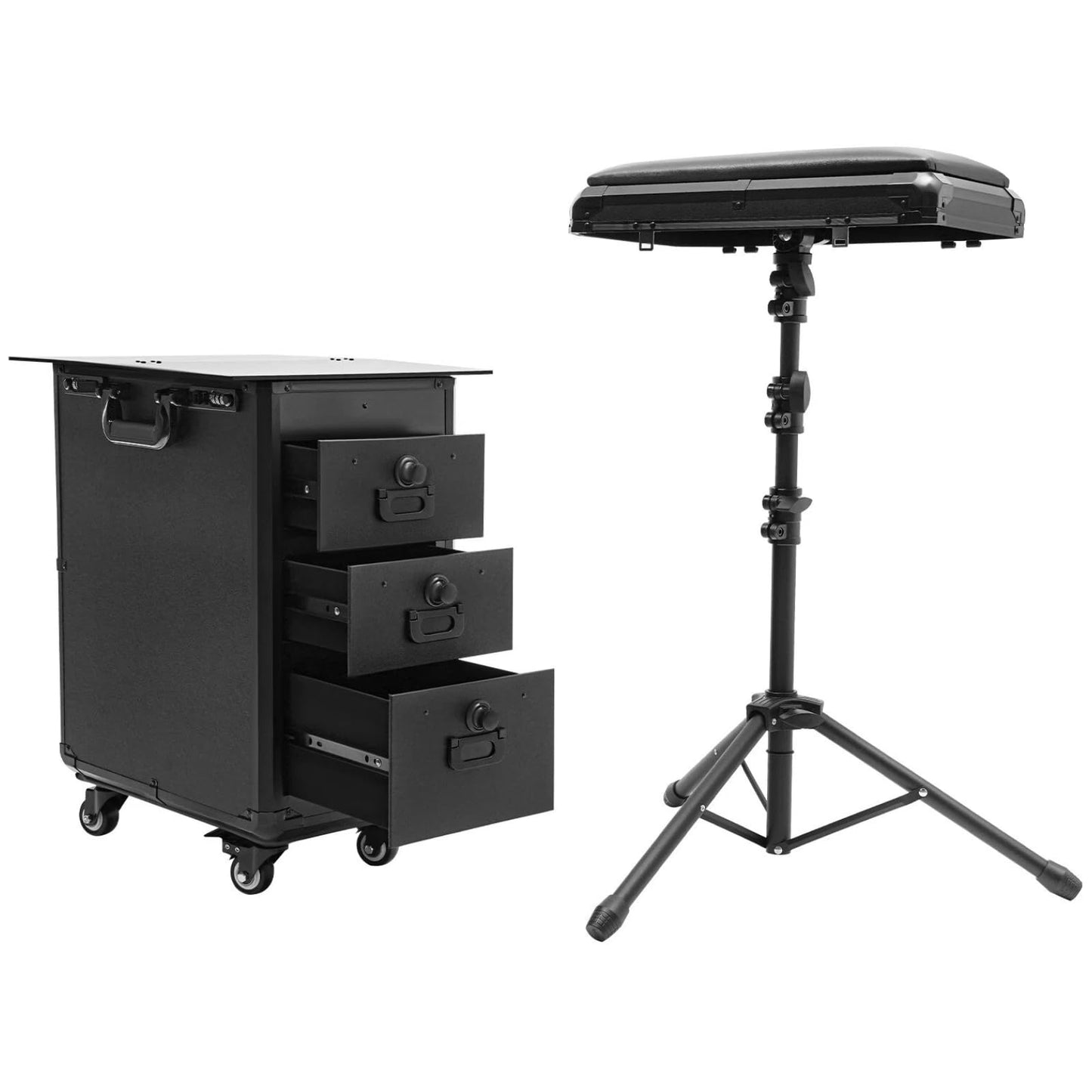 Professional 3 in 1 Rolling Makeup Case, Cosmetology Case on Wheels, Cosmetic Train Organizer with Lock, Makeup Travel Trolley with Large Drawer for Artists Nail Technician Salon Cart Trunk (Acrylic)