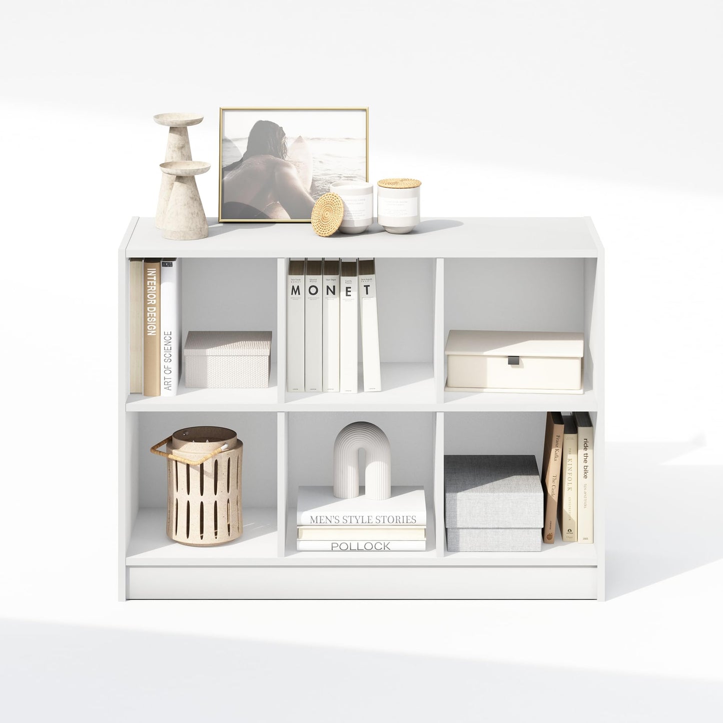 Furinno Basic Book Shelf, 3x2 Bookshelf, Cube Organizer Cabinet Bookcase with Shelf Storage, 11.9 x 31.6 x 23.6, for Living Room, Bedroom, Home Office, White