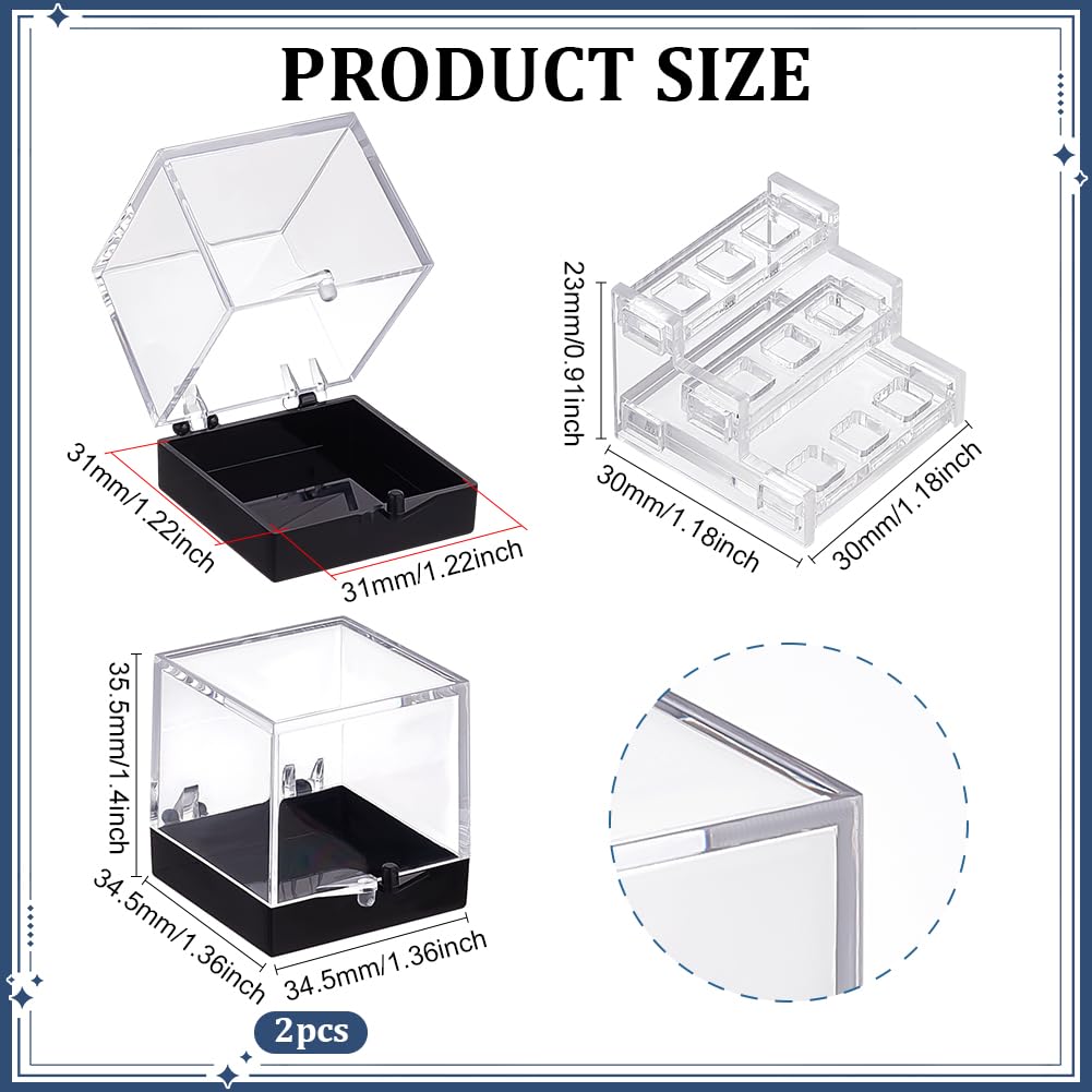BENECREAT 2Pcs 3-Tier Clear Display Case, 1.38x1.38x1.38Inch Square Specimen Display Case Mineral Crystal Boxes for Collectibles Action Figures Plant Mineral Stone