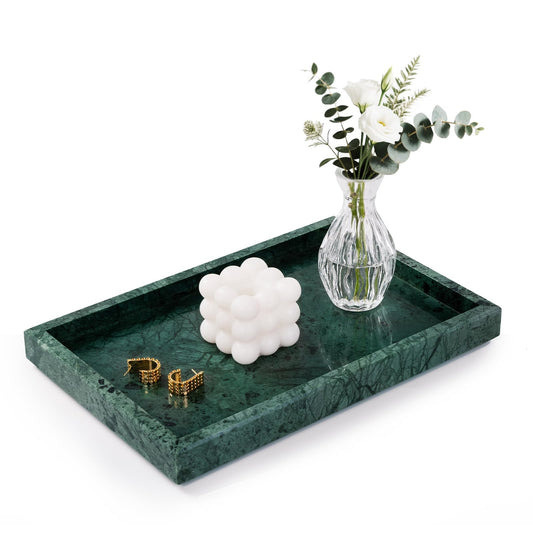 Homaura Marble Bathroom Tray for Countertop & Home Decor, Natural Decorative Marble Tray for Jewelry & Perfume Organizer, Luxury Stone Vanity Trays for Dresser, Kitchen Counter, 12" x 8", Green