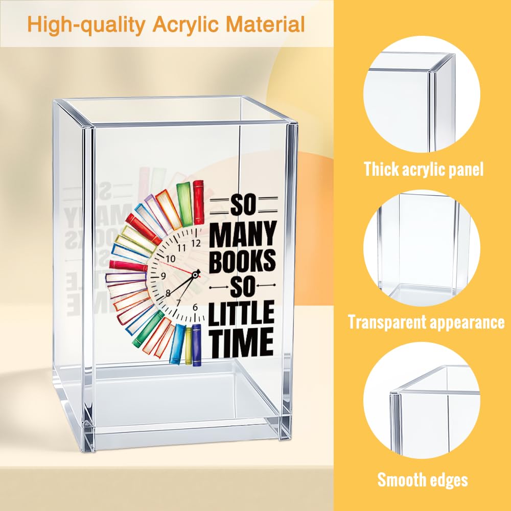 Mhfpl So Many Books So Little Time Acrylic Cosmetic Pencil Pen Holder Cup, Funny Bookworm Gifts for Reader Book Lover Student Librarian Book Club Member, Birthday Christmas Gifts for Student Teacher