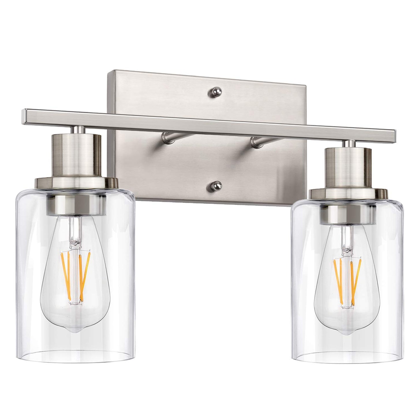 ShineTech 2-Light Bathroom Vanity Light Fixture, Brushed Nickel Bathroom Light Fixtures Over Mirror, Modern Wall Mounted Bathroom Lighting with Clear Glass Shade for Bathroom, Bedroom, Hallway