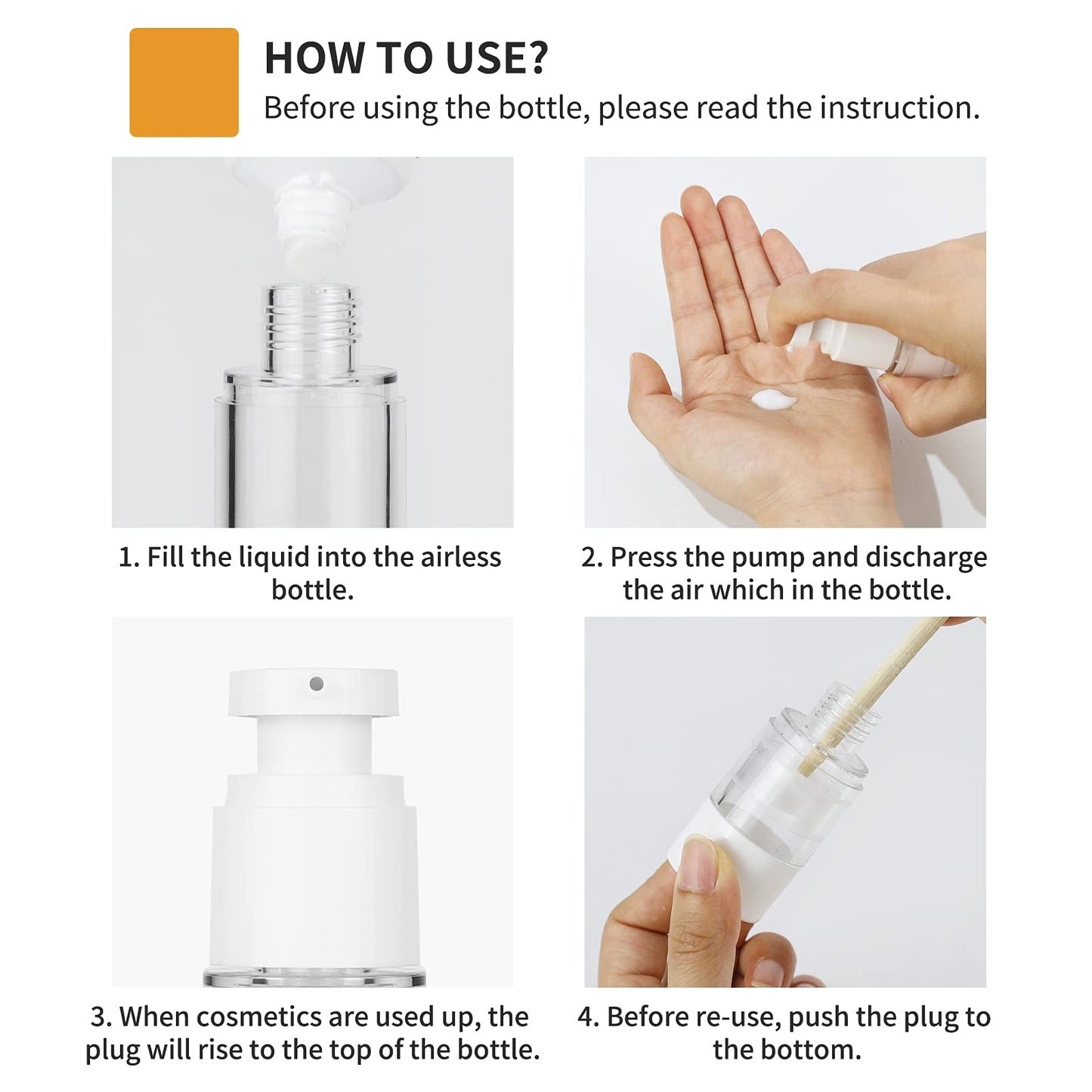 longway 4 Oz 120ml Clear Airless Cosmetic Cream Pump Bottle Travel Size Dispenser Refillable Containers/Foundation Travel Pump Bottle for Shampoo (Pack of 6)