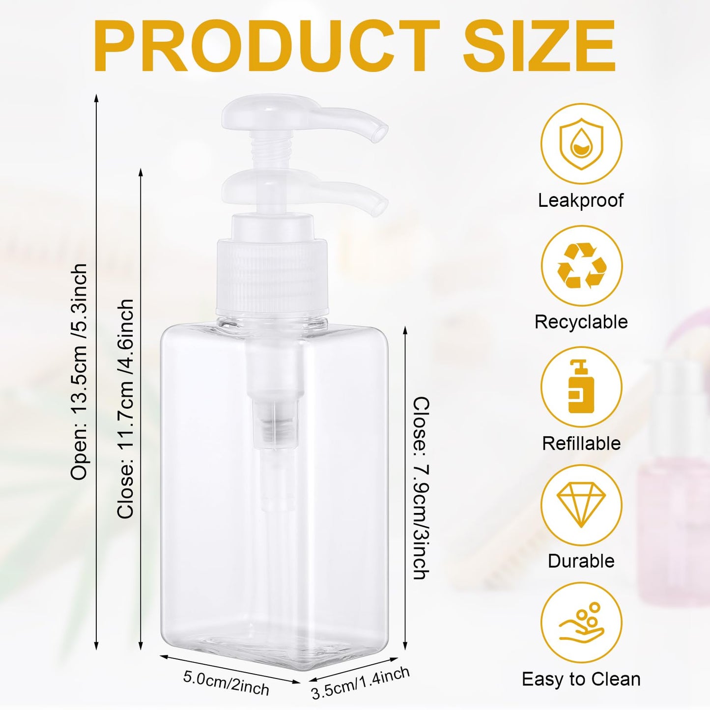 Domensi 24 Pcs 100ml /3.4 oz Pump Bottle Mini Travel Bottles Small Dispenser Containers Plastic Pump Lotion Dispenser Empty Square Travel Size Containers Toiletries (Clear)