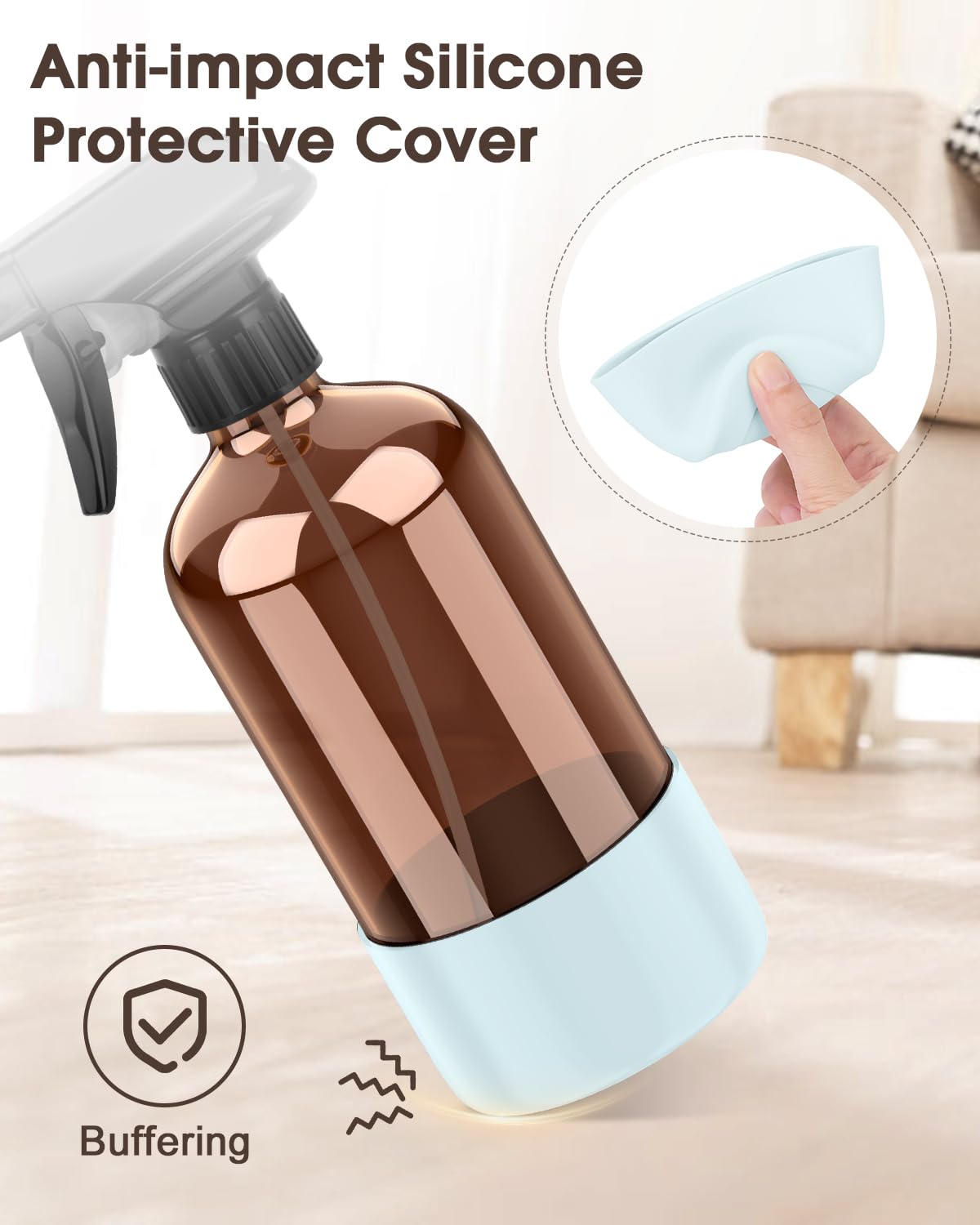 Bontip Glass Spray Bottle with Silicone Sleeve Protection, Amber Glass Spray Bottle Set for Window Cleaner Aromatherapy Facial Hydration Watering Flowers Hair Care 2 Pack/16 oz (Black & Blue, 16 oz)