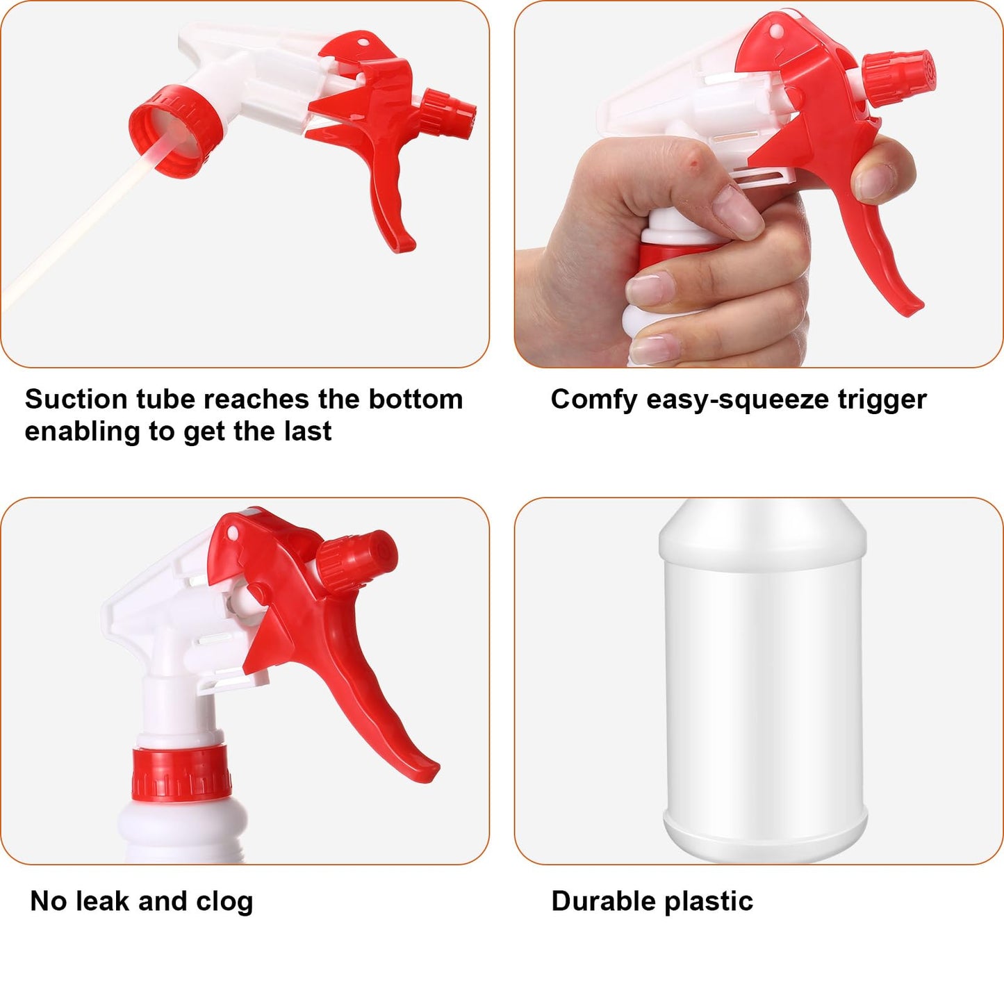 Rtteri 24 Pcs 16 Oz Plastic Spray Bottle for Cleaning Solutions Bulk Empty and Reusable Leak Proof Spraying Bottles for Cleaning, Water, Auto Details, Commercial, Bathroom(Red, White)