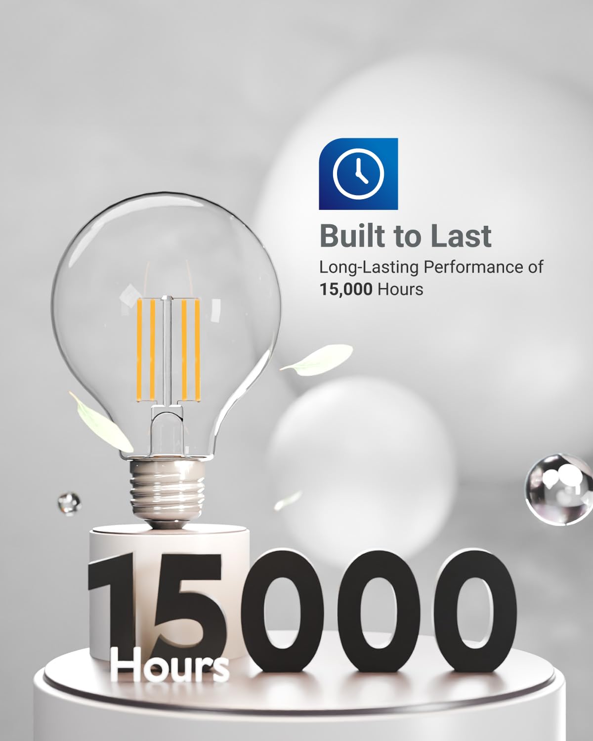Sunco G25 Globe Light Bulbs LED Edison Vanity Light Bulbs, CRI90, 3000K Warm White, Dimmable, 5W=60W, Clear Vintage Filament Globe, 500 Lumens, E26 Base, Indoor Outdoor, UL
