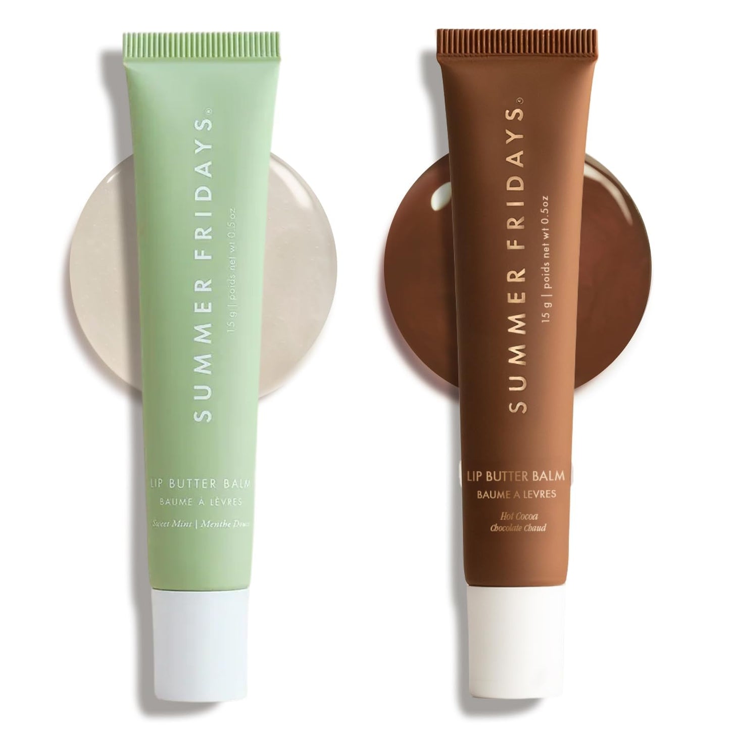Summer Fridays Lip Butter Balm Duo - Hot Cocoa (.5 oz) & Sweet Mint (.5 oz) - Vegan Lip Care for Moisture, Shine, and Conditioning Hydration