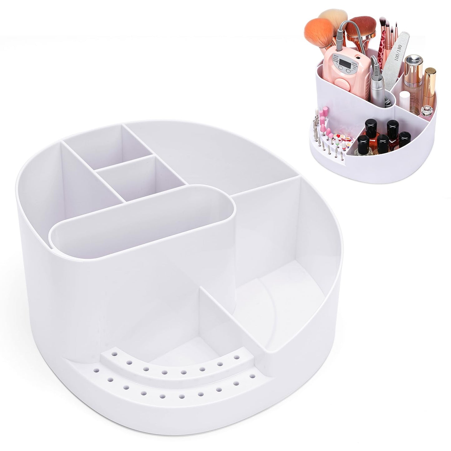 Noverlife Large Capacity Nail Drill Holder, Nail Desk Organizer with 18 Holes & 7 Compartments for 3/32" Nail Drill Bits & Nail Brushes, Manicure Nail Art Tools Storage Box for Nail Tech Supplies