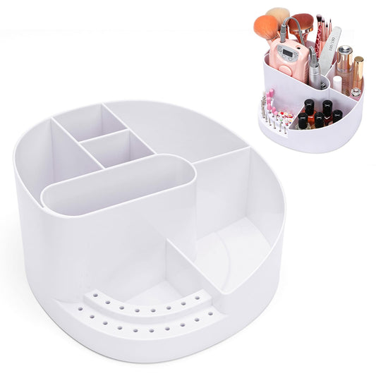 Noverlife Large Capacity Nail Drill Holder, Nail Desk Organizer with 18 Holes & 7 Compartments for 3/32" Nail Drill Bits & Nail Brushes, Manicure Nail Art Tools Storage Box for Nail Tech Supplies