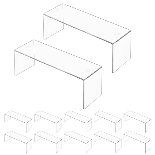 Aminigram 12 Pack Large Acrylic Risers Display Stands,Perfume Organizer Stand, Clear Acrylic Shelf for Show Decor Display, Toys, Cupcake and More(12.4 x 4 x 4.6 inches)