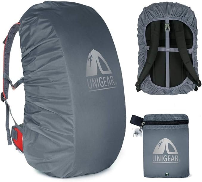Unigear Backpack Rain Cover Waterproof Rating 5000mm Ultraportable and Durable with 2 Anti-Slip Buckle Strap, Integrated Carry Pouch Design (Gray, Large for 40L-50L Backpack)