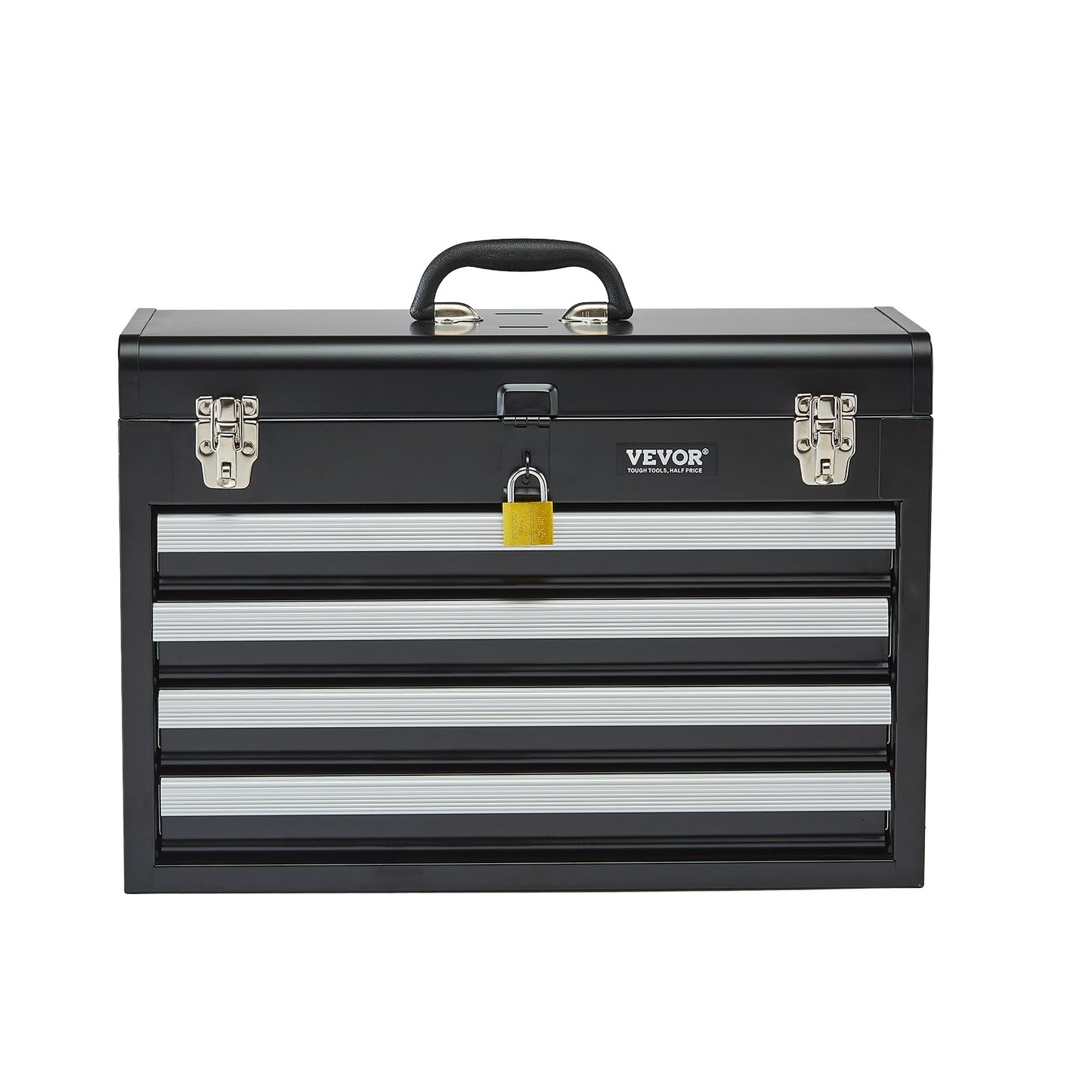 VEVOR Metal Tool Box, 20.5-inch, Portable Metal Tool Box with 4 Drawers, Small Tool Chest with EVA Liners, Ball Bearing Slide Drawers Locking & Powder Coated Finish, Multi-Function Tool Organizer